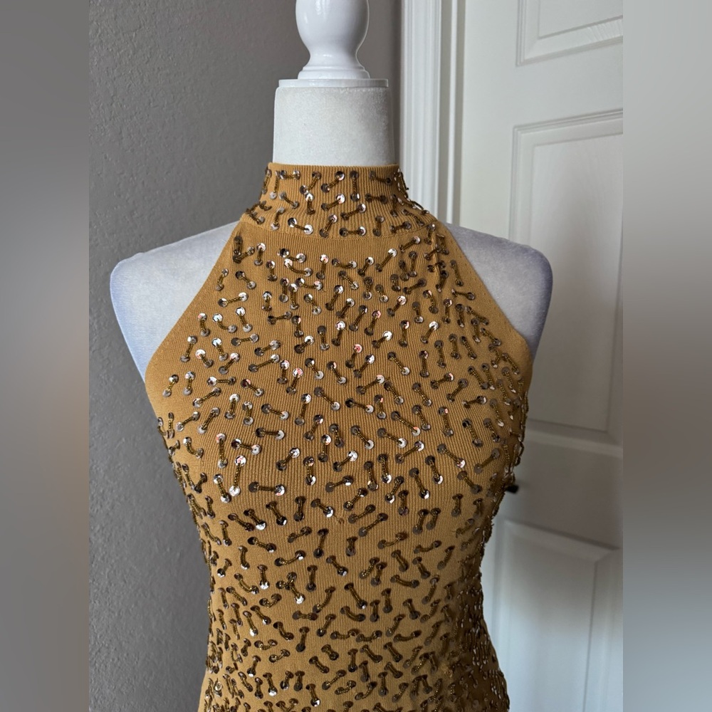 VTG Y2K 2000s Dressy Evening Party Beaded Sequin Halter Mock Turtleneck Top NWOT